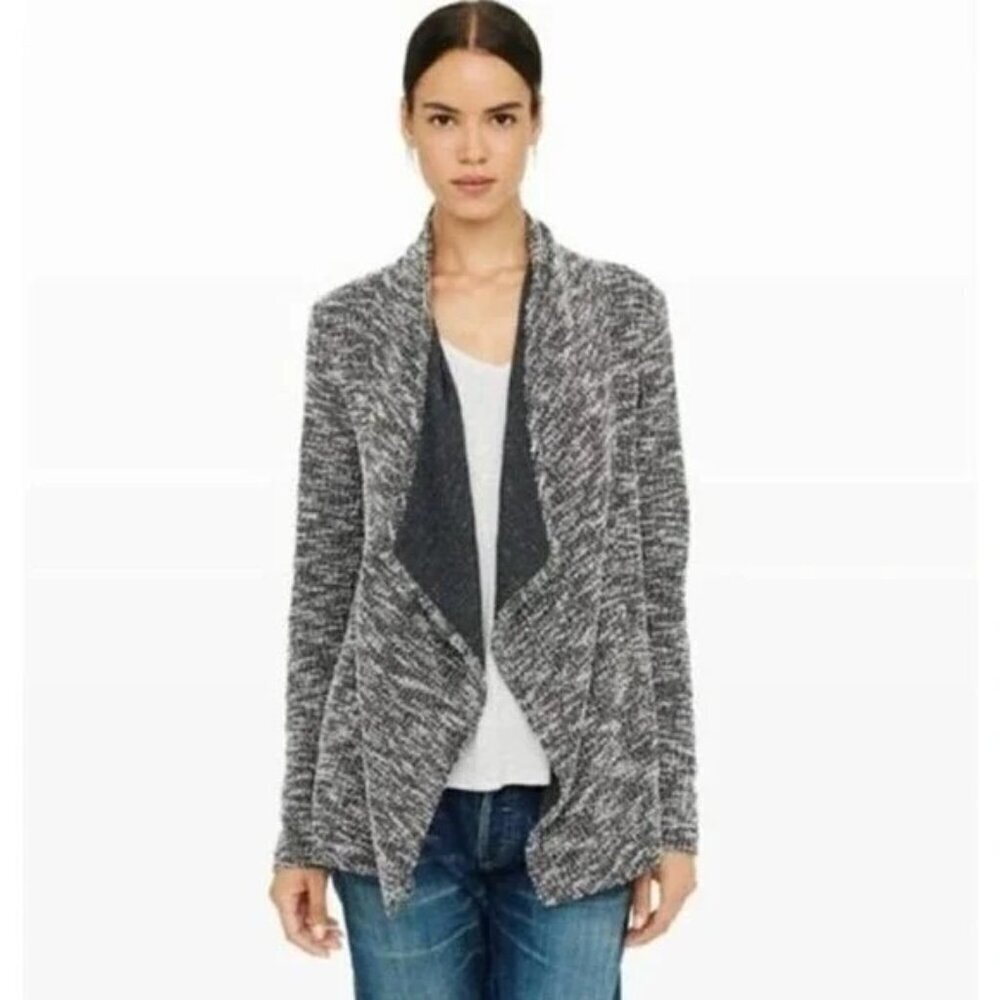 Club Monaco Marled Grey Black Textured Open Front Knit‎ Cardigan Long Women's S